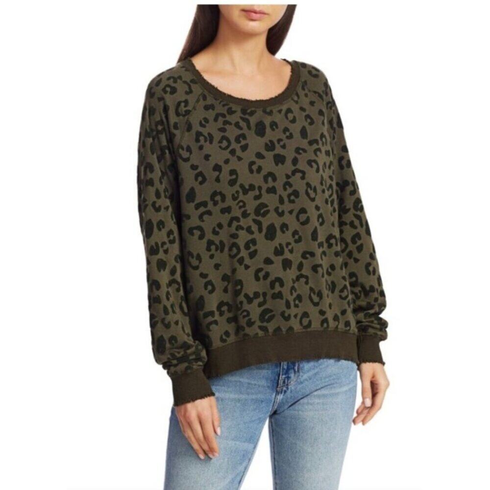 Rails Theo Flocked Olive Leopard Print Pullover Sweatshirt Size S‎